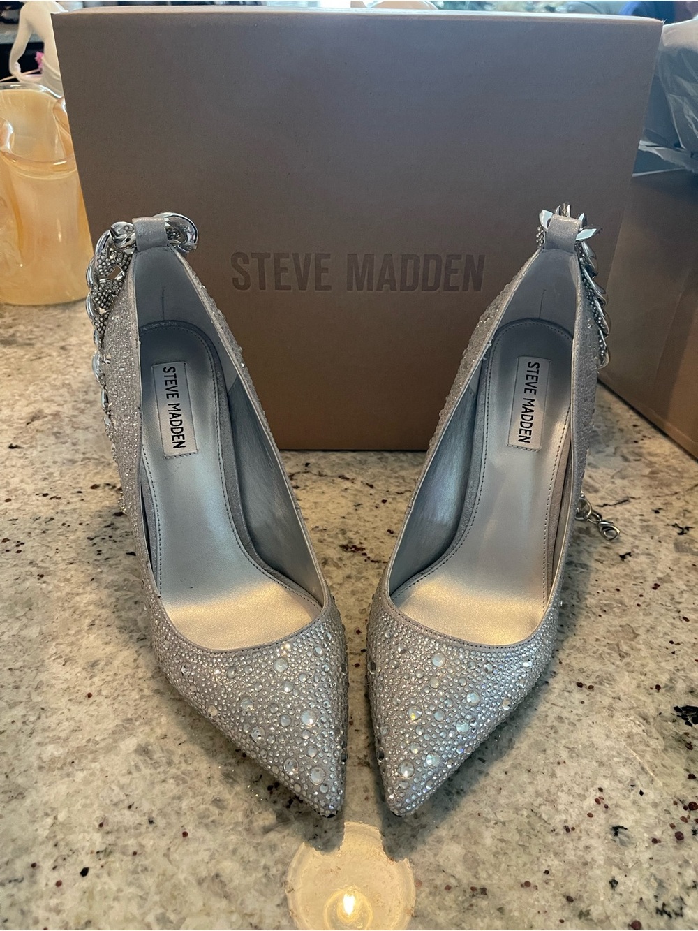 Steve Madden Silver Crystal Pointed-Toe Slingback Pumps
